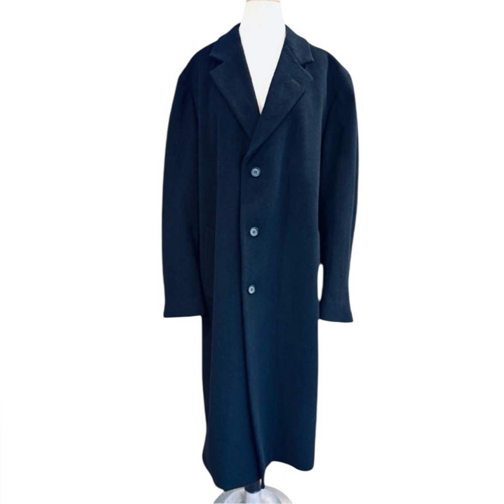 Vintage Oleg Cassini Navy Blue Men’s Wool Overcoat Size Large